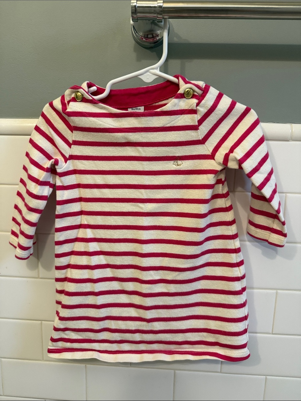 Petit Bateau Striped Pink & White Kids Tunic 18 months
